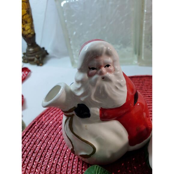 Vintage Santa and Christmas Tree Ceramic Sugar and Creamer Set - Picture 7 of 12